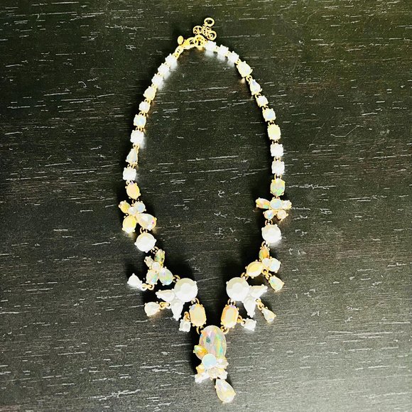 J Crew Aged Brass White Bauble & Multi-Colour Crystal Statement Necklace - Picture 1 of 4
